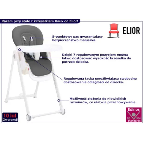Składane krzesełko do karmienia Hauk kolor jasnoszary