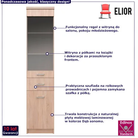 Nowoczesny regał z witryną Ontario dąb sonoma 22X