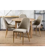 Zestaw rozkładany stół z 4 beżowymi krzesłami - Lixyl w sklepie Edinos.pl