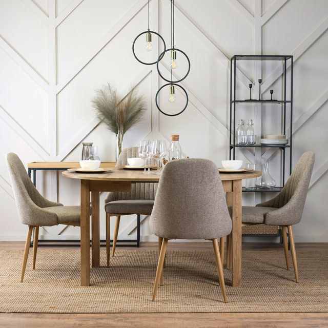 Rozkładany okrągły stół z krzesłami beżowymi Lixyl