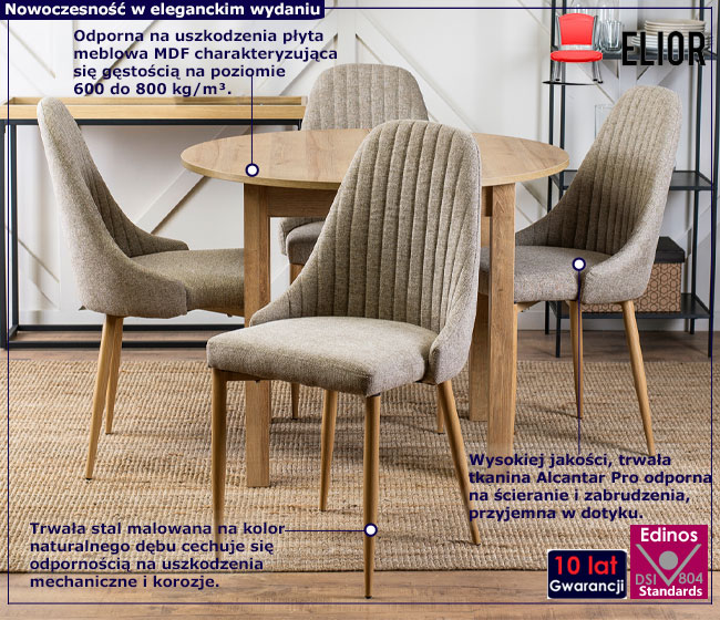 Okrągły rozkładany stół z beżowymi krzesłami Lixyl