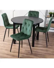 Czarny okrągły rozkładany stół + cztery zielone krzesła - Gimo