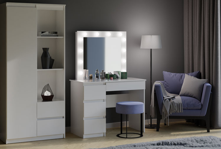 Wnętrze z zastosowaniem stylowej toaletki z lustrem LED Wenus 4X