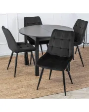 Czarny zestaw okrągły stół z 4 welurowymi krzesłami - Vaki