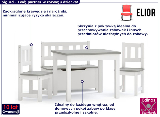 4-częściowy zestaw do pokoju dziecka Sigurd kolor biało-szary