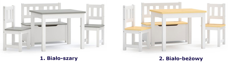 Kolory zestawu stolika z krzeselkami dla dziecka Sigurd
