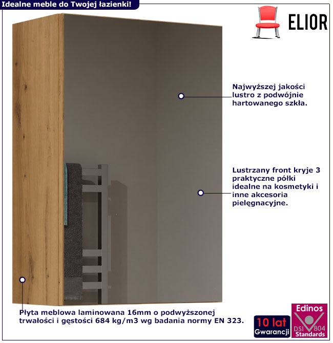 Infografika lustrzanej szafki nad umywalkę dąb artisan Erosa 3X