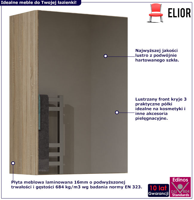 Infografika lustrzanej szafki nad umywalkę dąb sonoma Erosa 3X