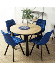 Okrągły nowoczesny stół i 4 granatowe krzesła - Larry w sklepie Edinos.pl