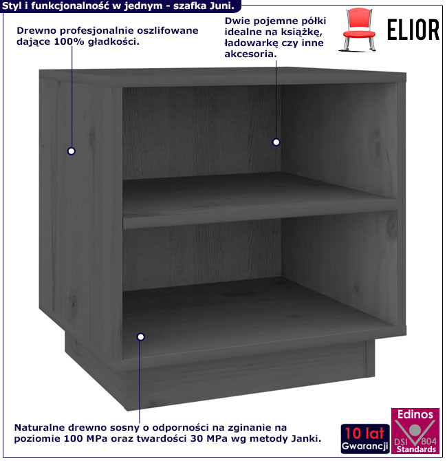 Infografika szarej drewnianej szafki nocnej Ozela