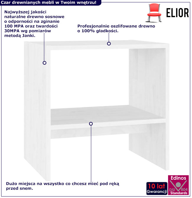 Infografika białego stolika nocnego z półką Callan