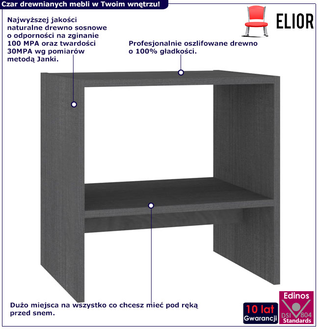 Infografika szarego stolika nocnego z półką Callan