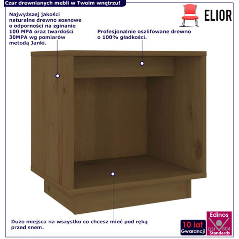 Infografika drewnianej minimalistycznej szafki nocnej miodowy brąz Fono