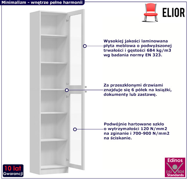 Biała wąska witryna szklana Clarity 8X