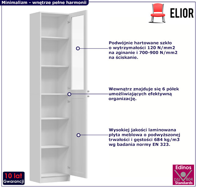 Biała wąska witryna przeszklona Clarity 9X