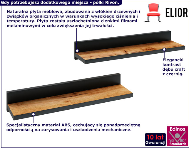 Infografika komplet 2 półek wiszących czarny dąb craft Nevra 4X