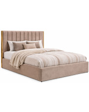 Beżowe tapicerowane welurem łóżko 160x200 cm - Korit w sklepie Edinos.pl