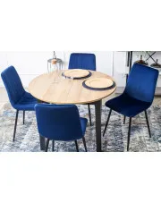 Rozkładany stół z 4 welurowymi granatowymi krzesłami - Frato w sklepie Edinos.pl