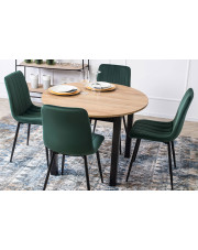 Zestaw okrągły stół z 4 welurowymi zielonymi krzesłami - Frato