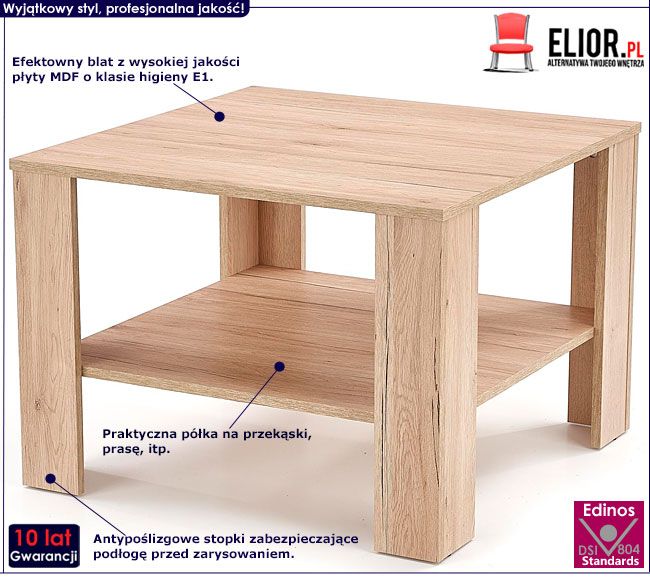 Kwadratowy stolik kawowy dąb san remo Granada 2X