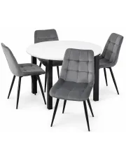 Czarno-biały okrągły stół i 4 szare krzesła - Kepler w sklepie Edinos.pl