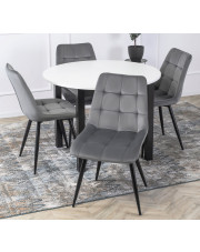 Czarno-biały okrągły stół i 4 szare krzesła - Arvando w sklepie Edinos.pl