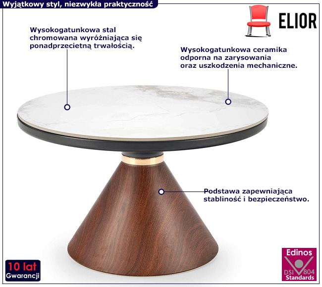 Okrągła ława z marmurkowym blatem Molie