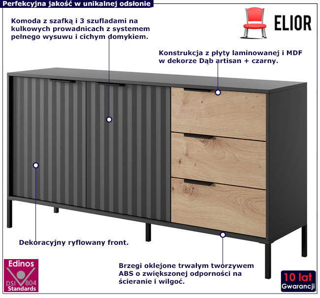 komoda dąb artisan + czarny Alto 4X