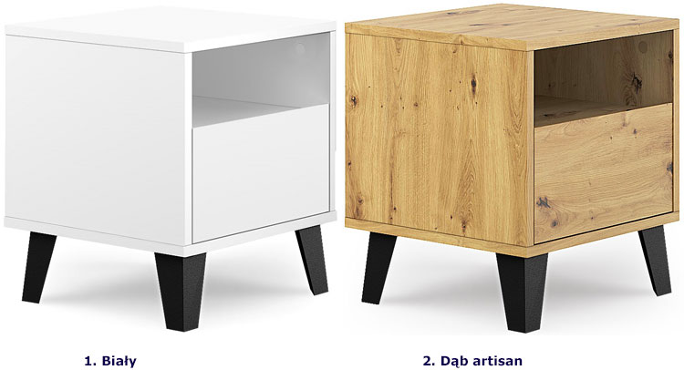 Kolory skandynawskiej szafki nocnej na nóżkach Hallor 3X