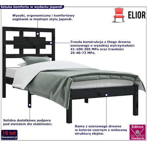 Drewniane łóżko w kolorze czarnym 90x200 Satori 3X