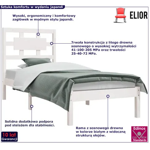Drewniane łóżko w kolorze białym 90x200 Satori 3X