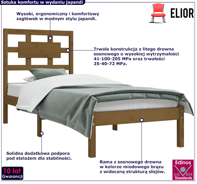 Brązowe drewniane łóżko 90x200 Satori 3X