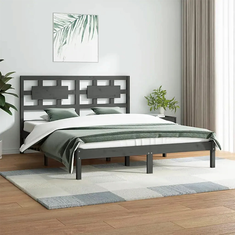 Aranżacja z drewnianym szarym łóżkiem Satori 4X