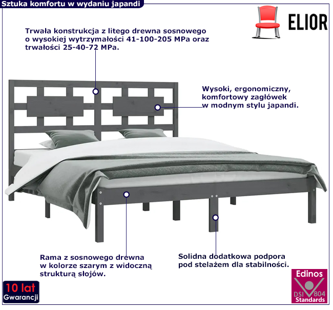 Szare sosnowe łóżko 120x200 Wexa 4X