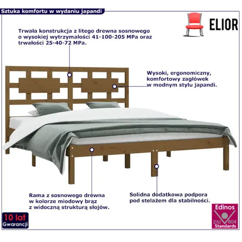 Drewniane łóżko w kolorze miodowy brąz 120x200 Satori 4X