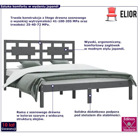 Drewniane łóżko w kolorze szarym 140x200 Satori 5X