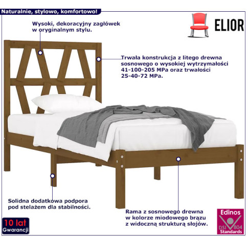 Drewniane łóżko w kolorze brązowym 90x200 Yoko 3X