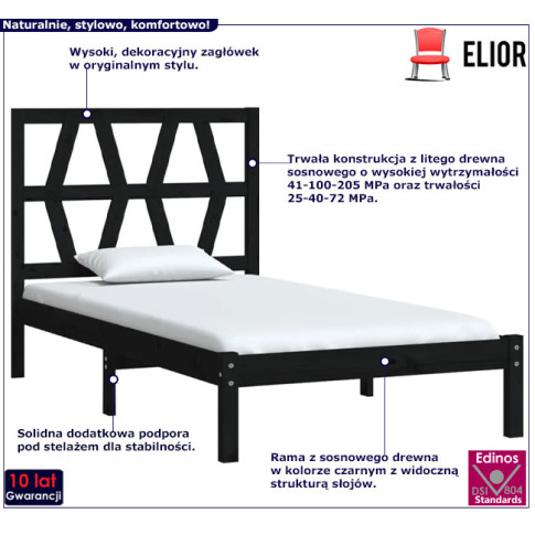 Drewniane łóżko w kolorze czarnym 90x200 Yoko 3X