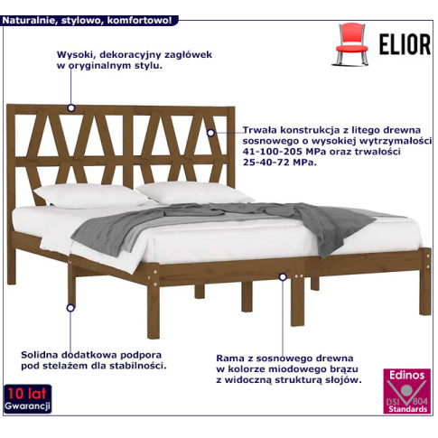 Drewniane łóżko w kolorze miodowy brąz 120x200 Yoko 4X