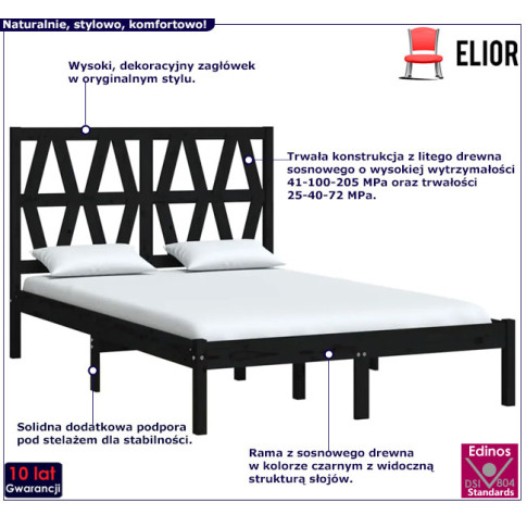 Drewniane łóżko w kolorze czarnym 120x200 Yoko 4X