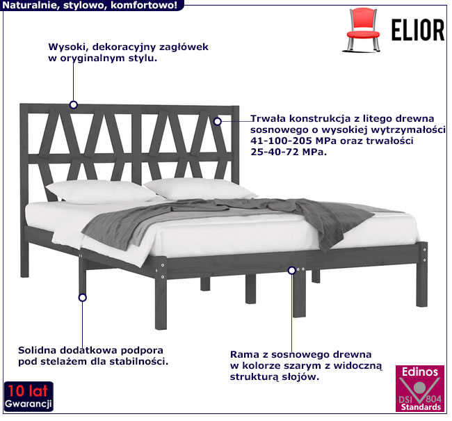 szare drewniane łózko Dotto 5X