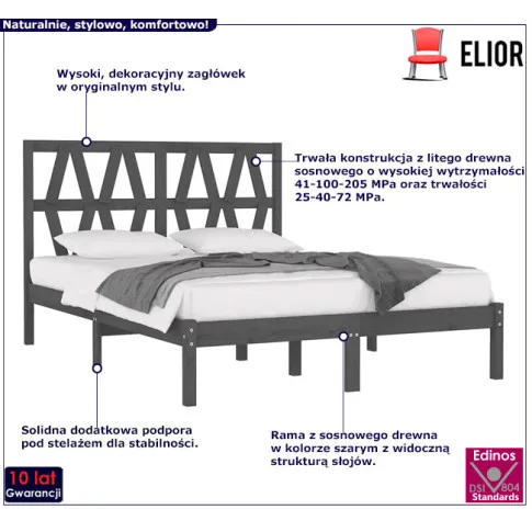 Drewniane łóżko w kolorze szarym 140x200 Yoko 5X