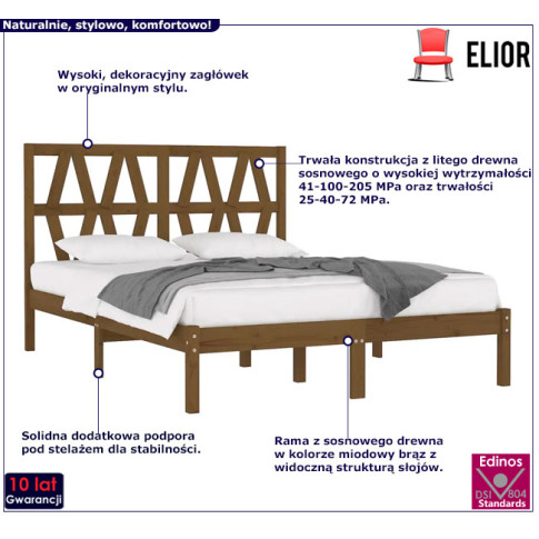 Drewniane łóżko w kolorze miodowy brąz 140x200 Yoko 5X