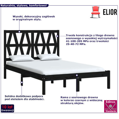 Drewniane łóżko w kolorze czarnym 140x200 Yoko 5X
