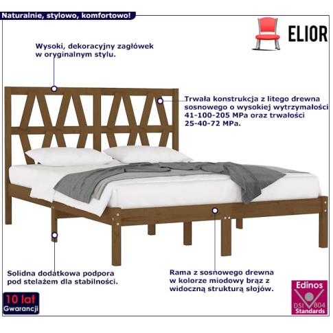 Drewniane łóżko w kolorze miodowy brąz 160x200 Yoko 6X