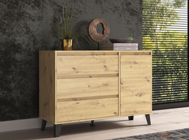 Przykładowe zastosowanie komody dąb artisan Hallor 7X