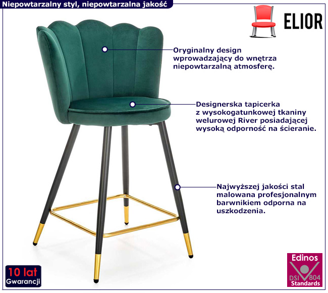 Zielony hoker tapicerowany welurem Lunari