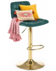 Zielony welurowy pikowany hoker do wyspy z oparciem glamour - Limi w sklepie Edinos.pl