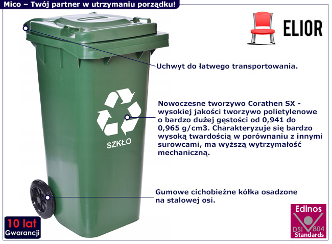 Zielony kosz na szkło Mico