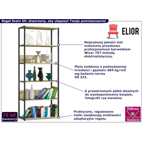 Metalowy regał z 6 półkami Svein 5X czarny